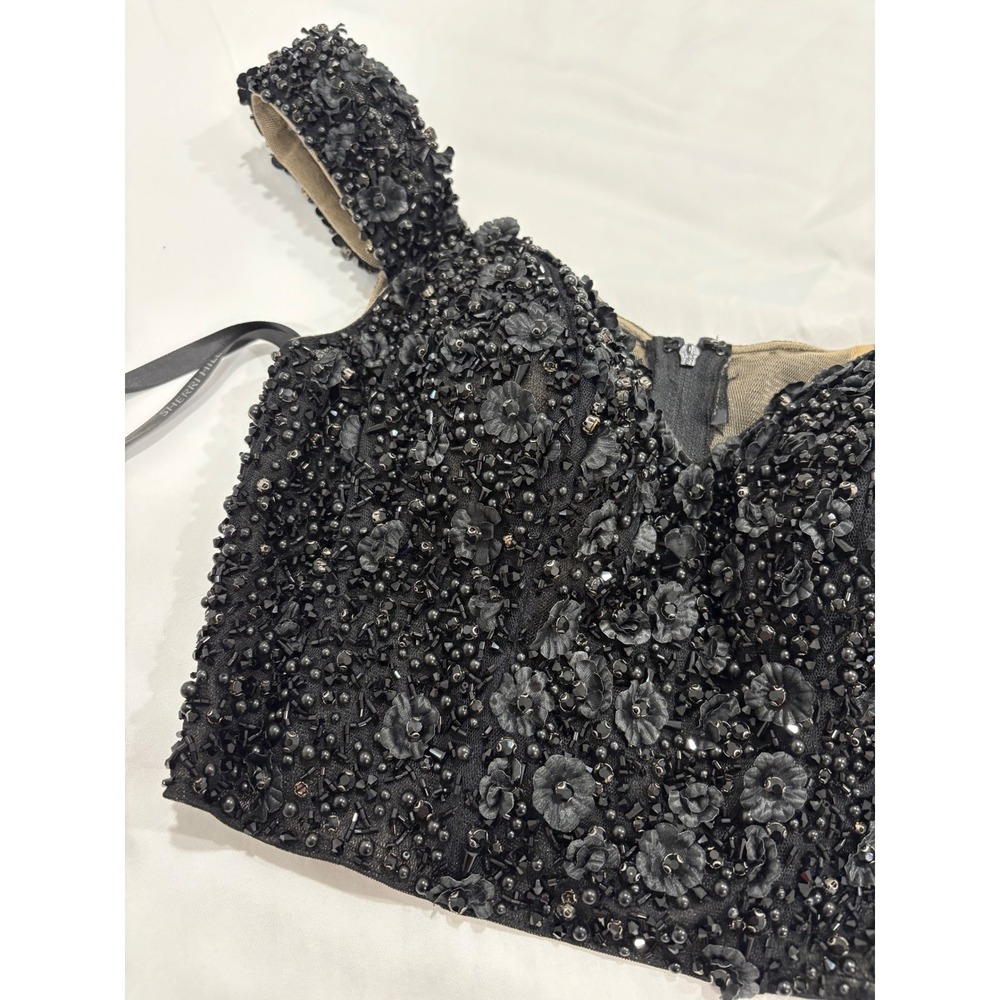 Sherri Hill Beaded Floral Off The Shoulder Crop Top Black Size 0 Homecoming